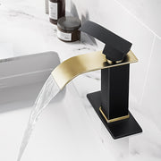 Black and Gold Stainless Steel Bathroom Faucet Single Handle Waterfall Sink Mixer with Ceramic Valve