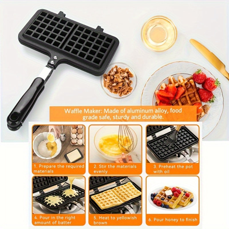 Yopishmaydigan ikki tomonlama vafli tayyorlagich, oson tozalash uchun alyuminiy pan, pechka ustida nonushta pishirish va oilaviy yig'ilishlar uchun ideal. Portativ va teng issiqlik taqsimotini ta'minlaydi.