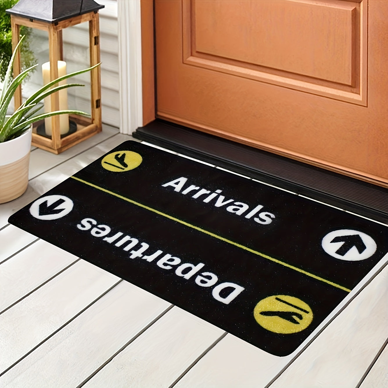 Arrivals Departures Flight Doormat Non-Slip Stain-Resistant Polyester Rectangle