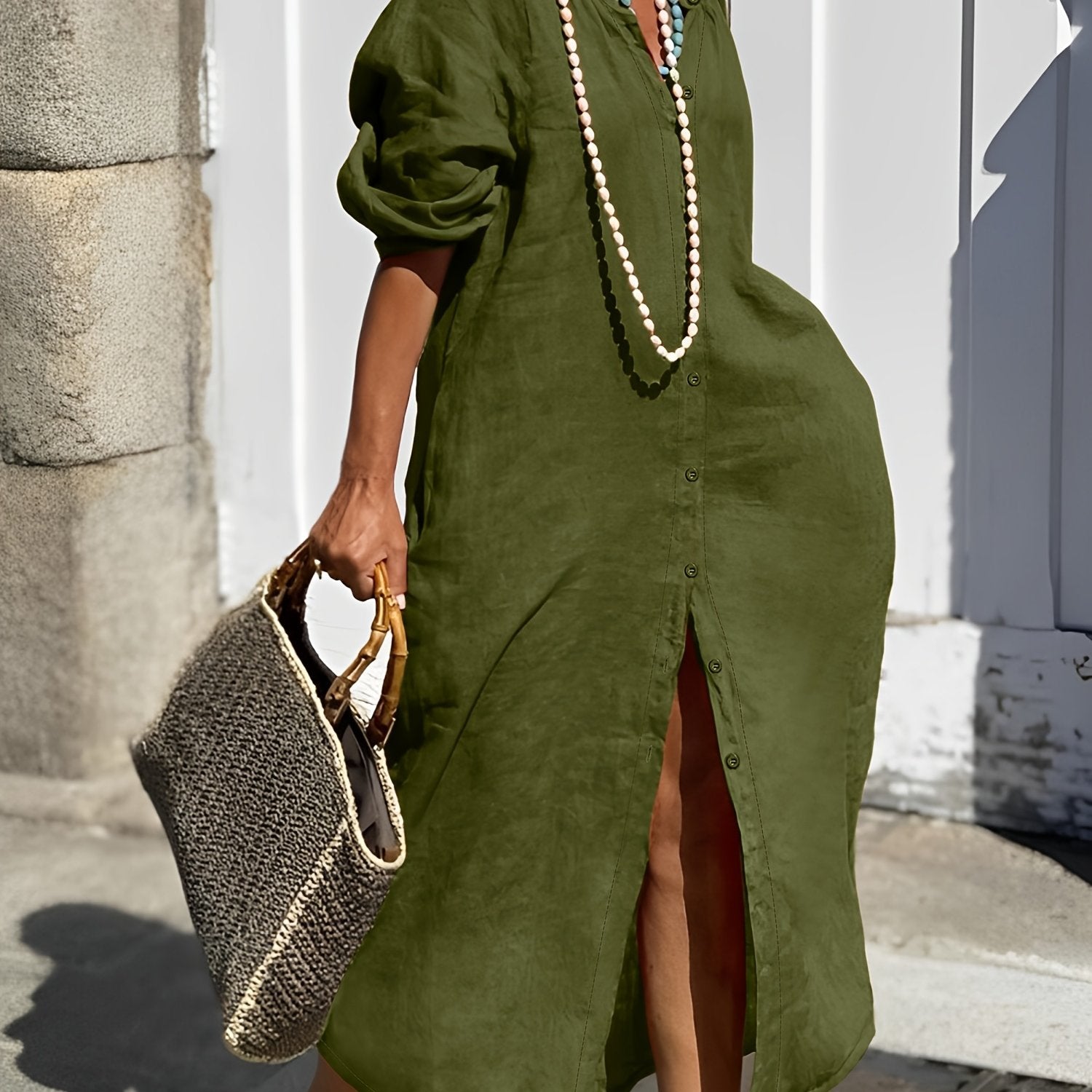 Ayollar uchun plussiz bahor va kuz kardigan ko'ylagi, dumaloq bo'yin, uzun yenglar va cho'ntak bilan.