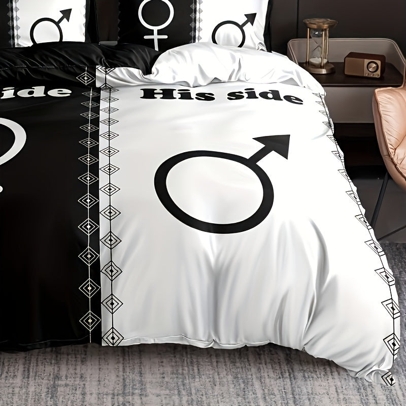 Queen and King Crown Print Bedding Set Duvet Cover Pillowcases Soft Breathable