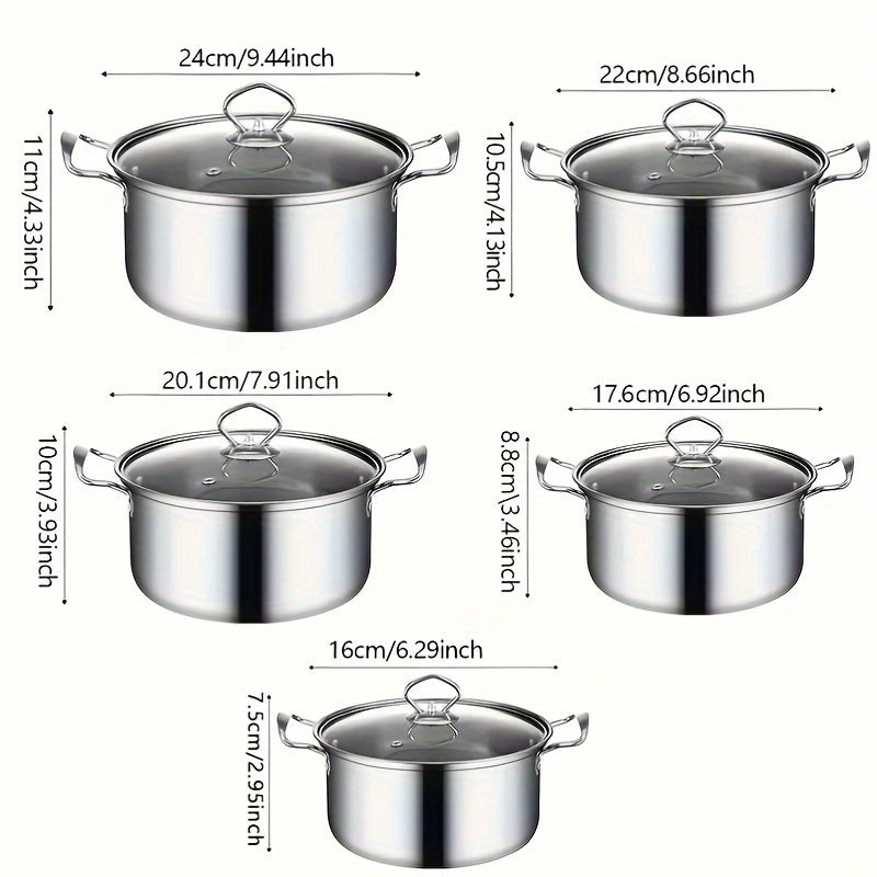 10-Piece Cookware Set Including Non-Stick Pots and Steamer with Handles