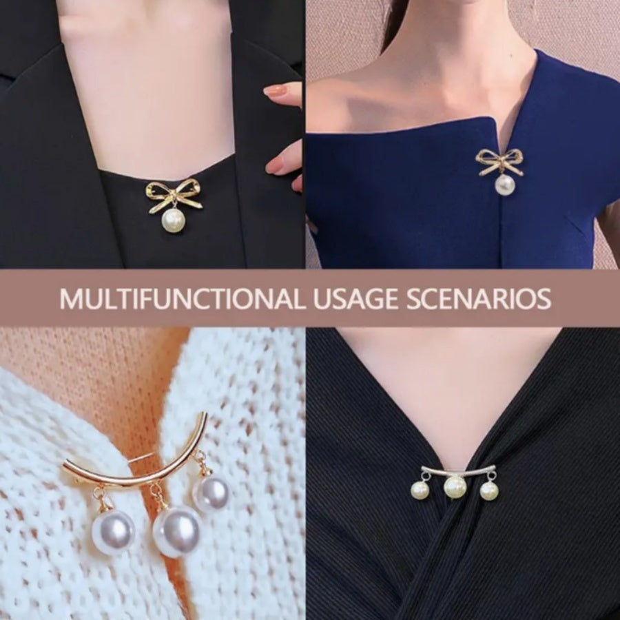 Assorted Artificial Pearl and Rhinestone Brooch Pins Set - Floral and Irregular Designs for Dresses and Accessories