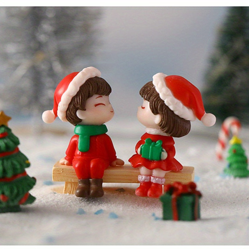 Juego de figuras de pareja de Navidad de plástico, decoración de mesa para la temporada navideña