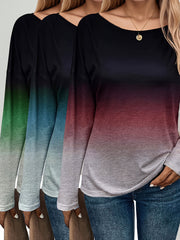 Camisetas de manga larga ombré para mujer talla plus, casuales, con caída en los hombros y comodidad
