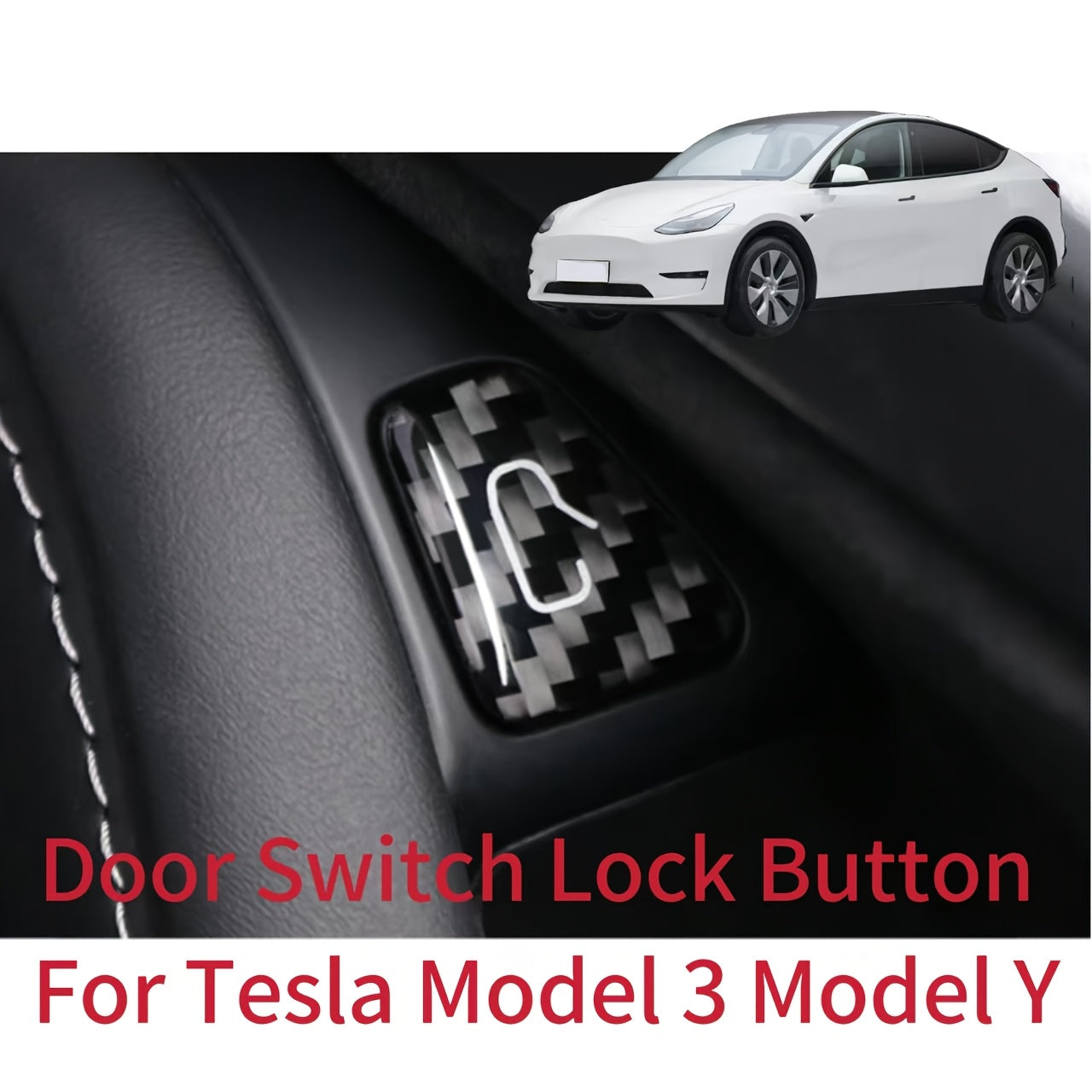 Car Interior Carbon Fiber Door Lock Switch Stickers for Tesla Model 3 Y