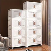 Складной органайзер для хранения PP с колесами, двойными дверцами и многоуровневыми полками