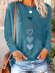 Women's Long Sleeve Rayon Blend T-Shirt with Heart Print Casual Spring Fall