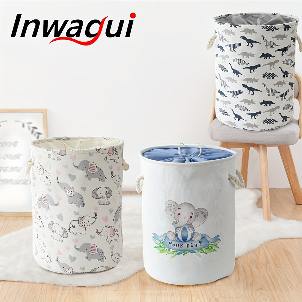 Large Foldable Laundry Hamper with Animal Design, Thick Fabric, Drawstring Lid