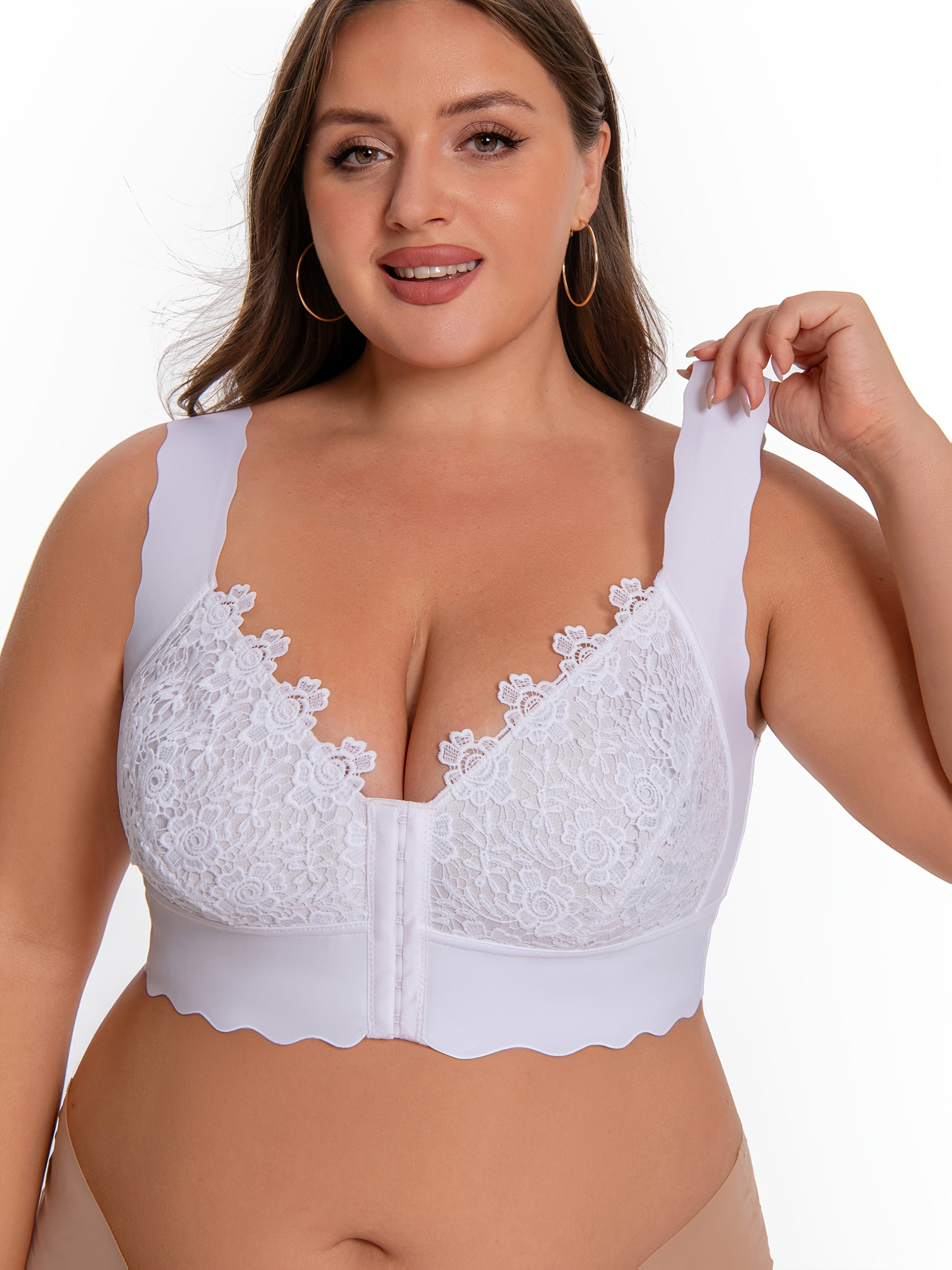 Plus Size Red Lace Front-Closure Wireless Bra for All-Day Comfort