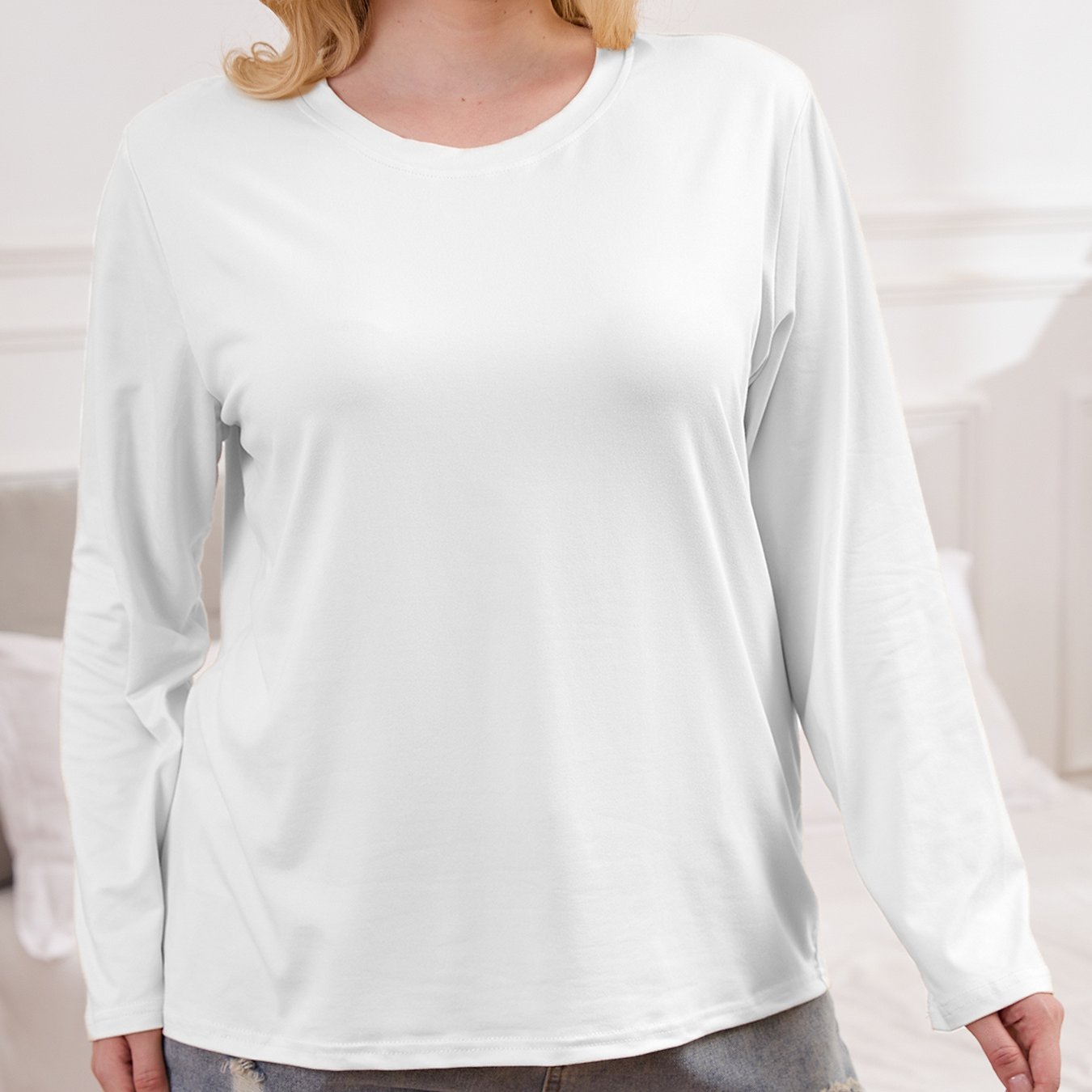 Футболка большого размера с длинным рукавом, дышащая, эластичная, с круглым вырезом, однотонная, для всех сезонов