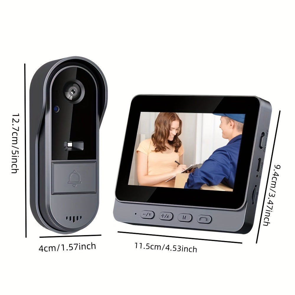HD Video Doorbell Camera with IPS Screen Night Vision Two-Way Intercom RFID Rechargeable Battery