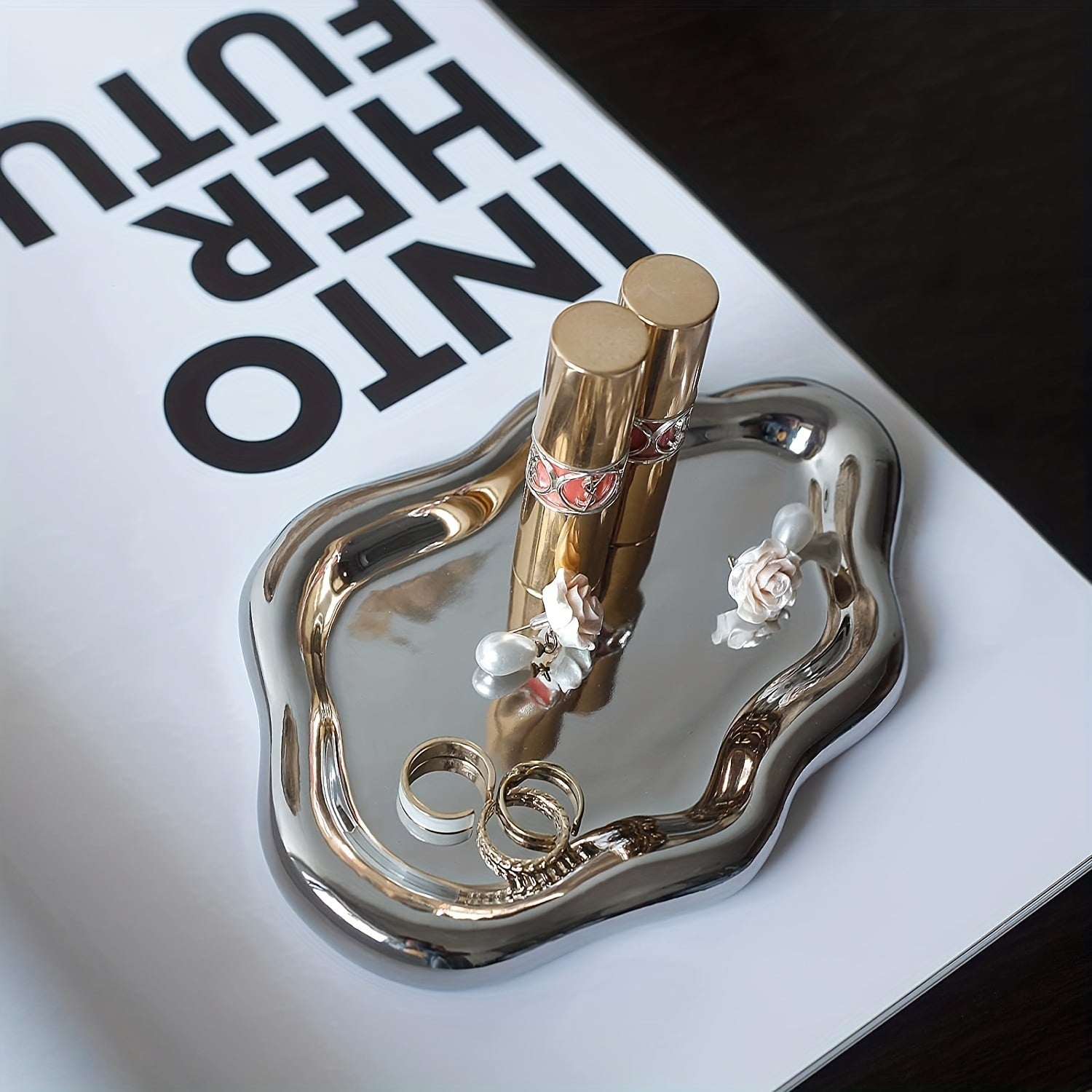 Ceramic Cloud-Shaped Jewelry Dish Ring Holder Decorative Tray for Women Silver