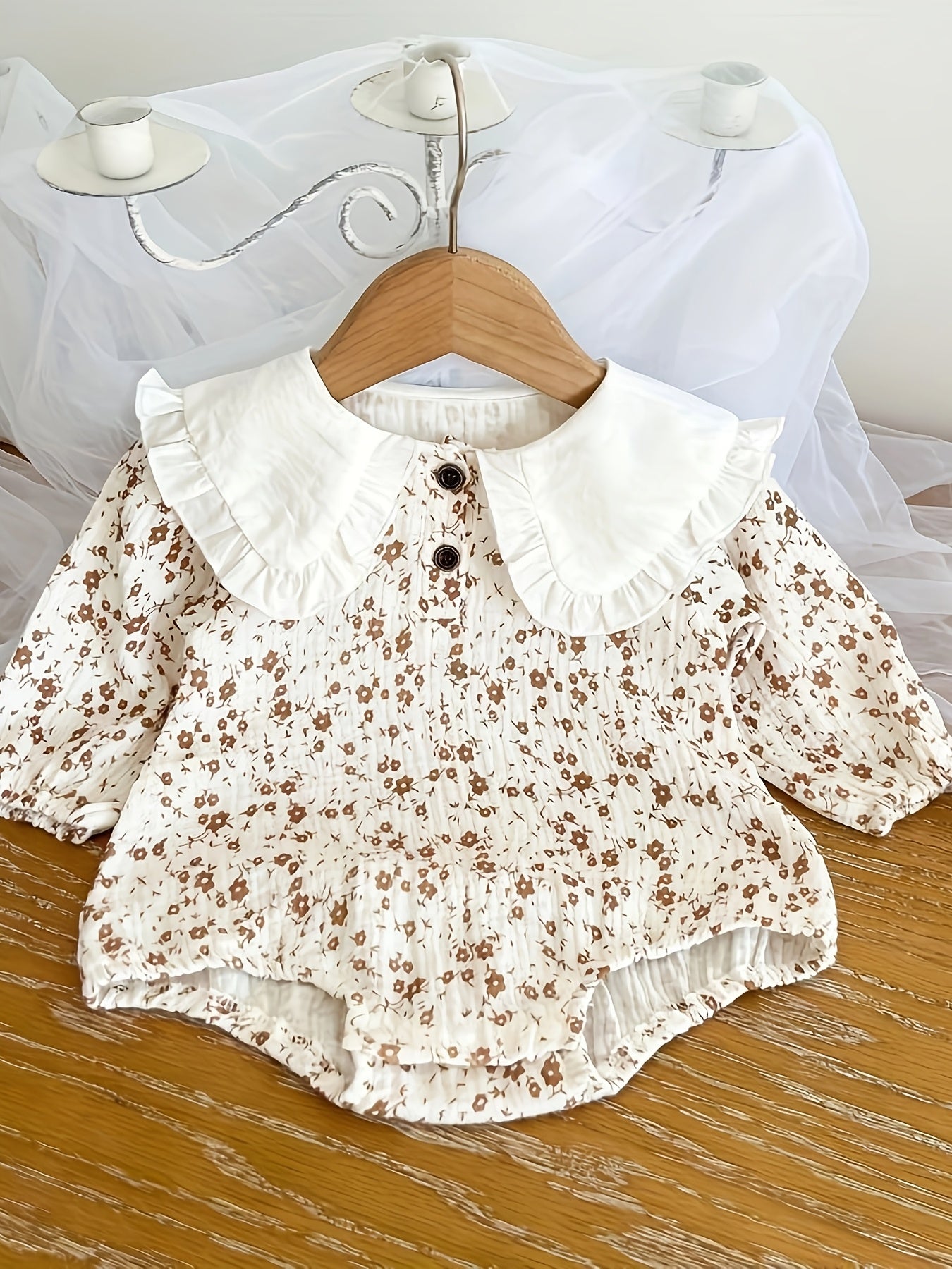 Baby Girls Cotton Floral Romper with Collar All-Season Casual Fit