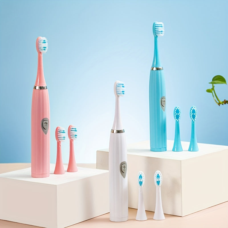Electric Toothbrush Set with 4 Brush Heads Portable Battery-Powered Travel-Friendly