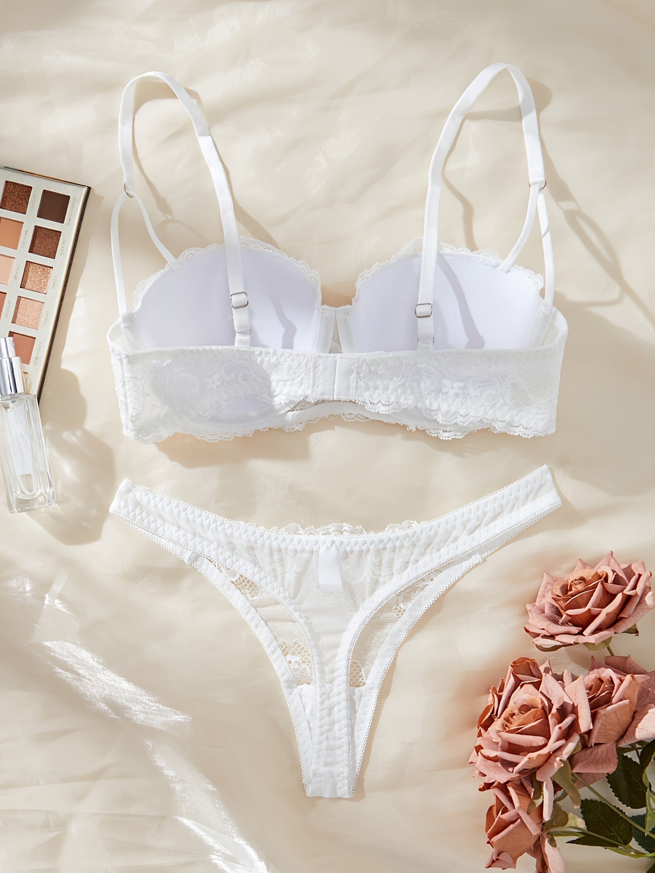 Women's Floral Lace Underwire Cami Bra and Panties Set Elegant Lingerie