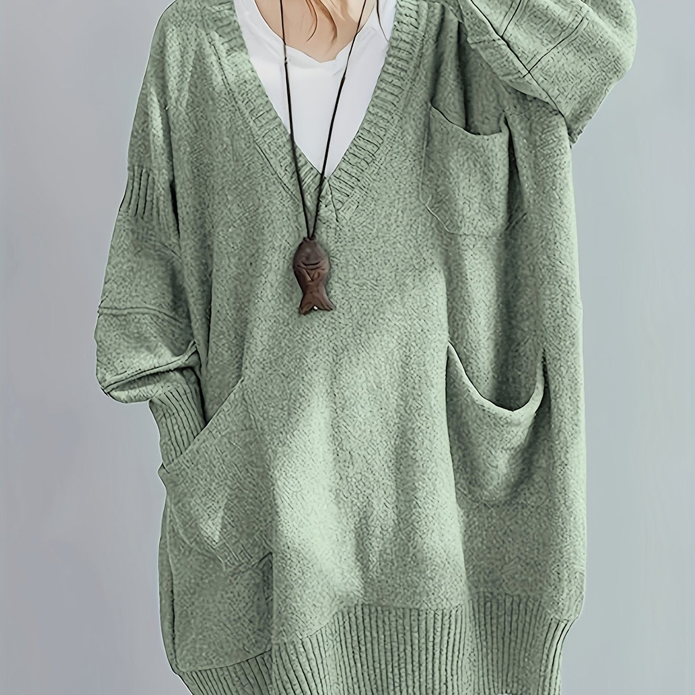 Plus Size Casual Loose Fit Pullover Sweater Dress Women Mid-Length Black