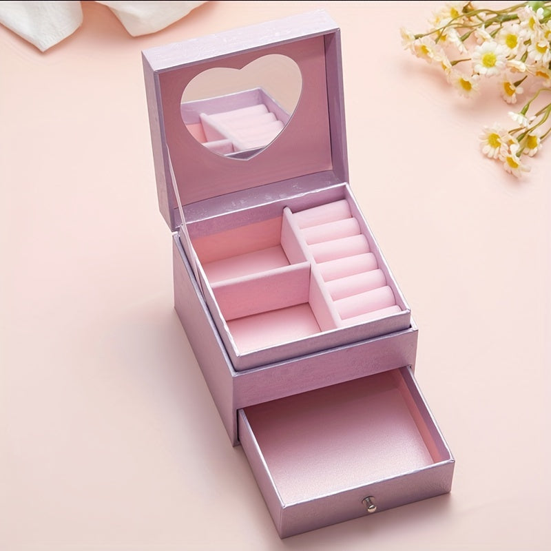 Jewelry Storage Box for Women with Drawer for Rings Earrings and Necklaces