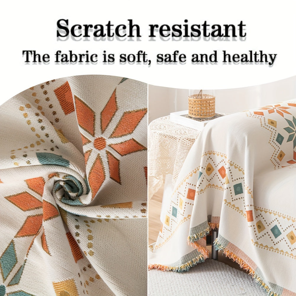 Chenille Boho Throw Blanket with Pet Protection and Non-slip Design for Home Decor