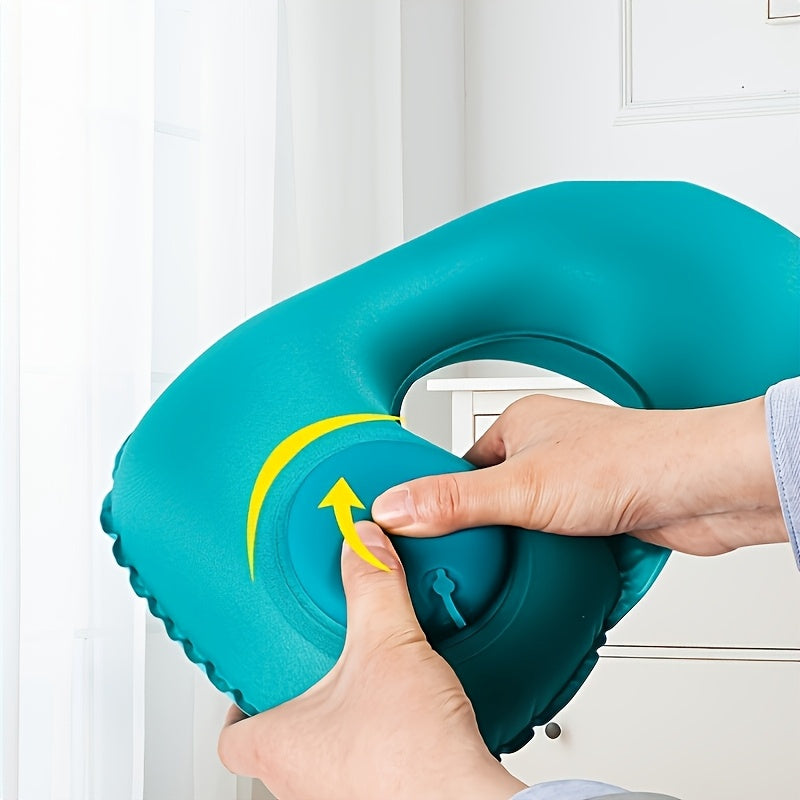 Portable Inflatable U-Shaped Neck Pillow with Velvet Cover for Travel and Home