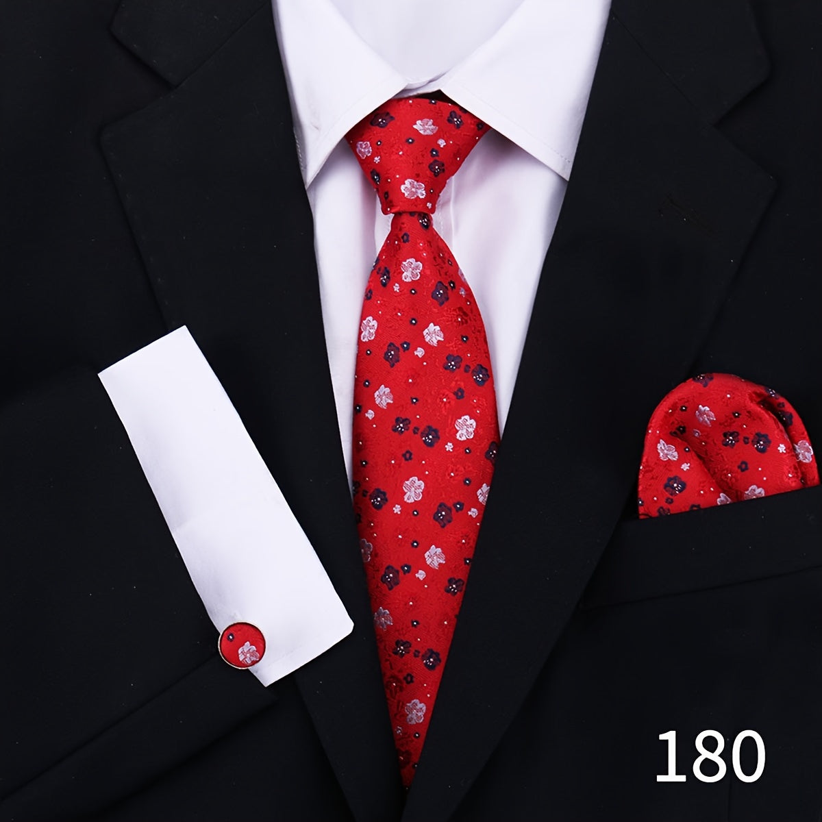 Men's Plaid Tie Set with Cufflinks and Handkerchief for Wedding and Formal Wear