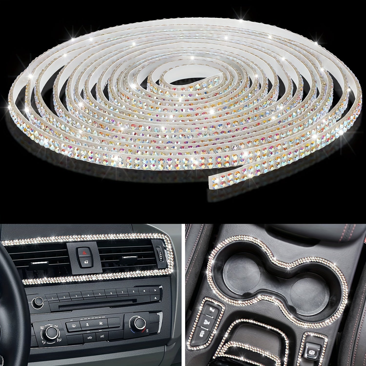DIY Rhinestone Car Trim Strips Self-Adhesive Glitter Molding Stickers for Interior and Exterior Decor