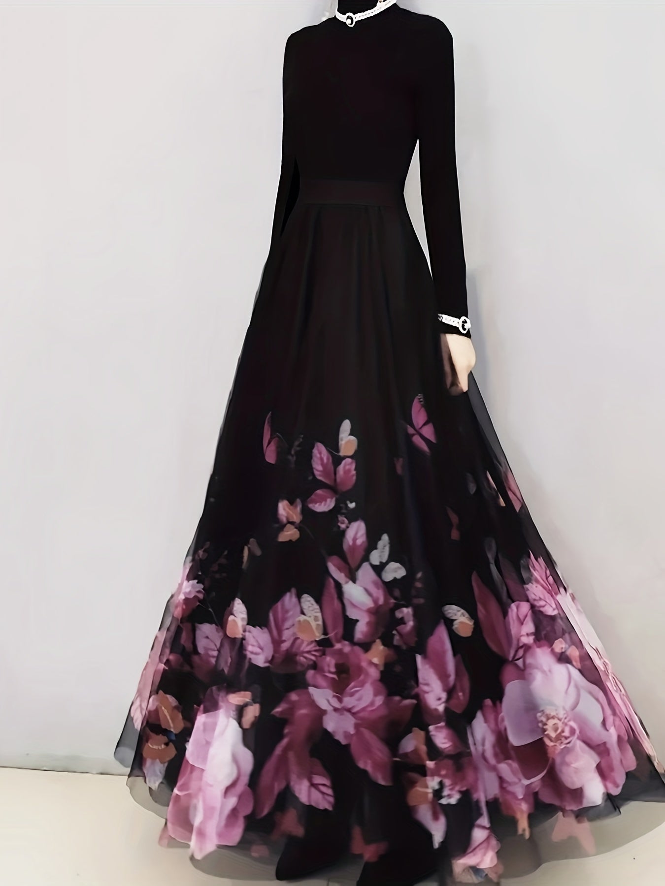 Women's Maxi Skirt with Floral and Butterfly Print Ruffle Hem Polyester All-Season