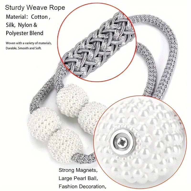 Minimalist Faux Pearl Magnetic Curtain Tiebacks Set of 1, No Drilling Holdback for Bedroom Living Room Home Decor