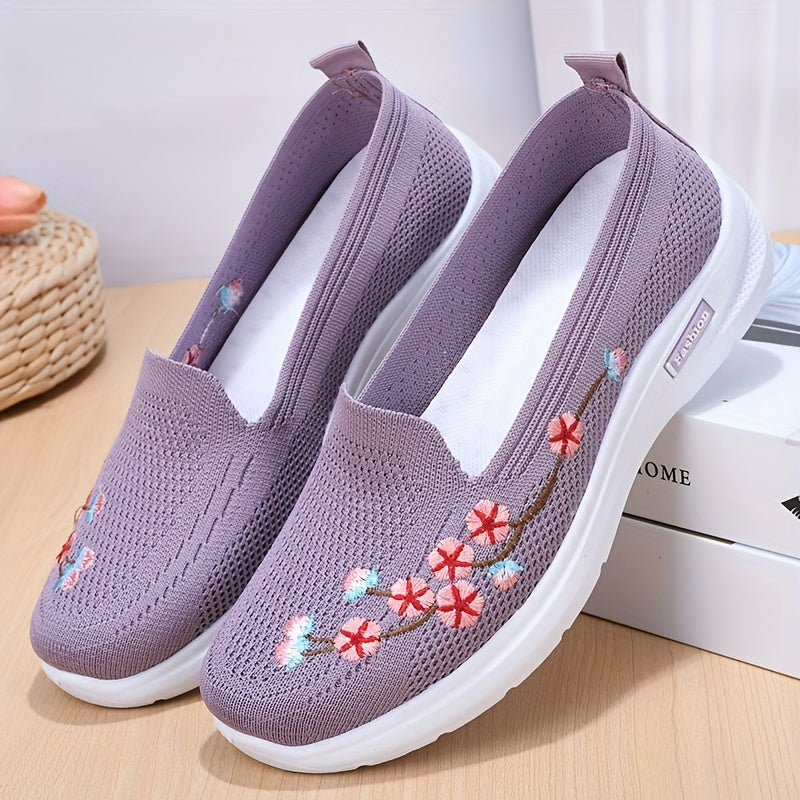 Women's Casual Knitted Shoes Spring Slip-On Round Toe Fabric Sneakers for Outdoor and Daily Wear