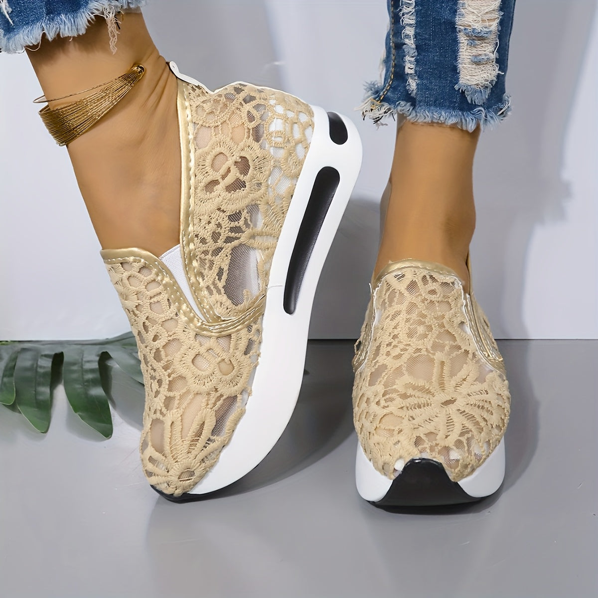 Zapatillas slip-on con bordado floral para mujer, transpirables, de malla, zapatos casuales