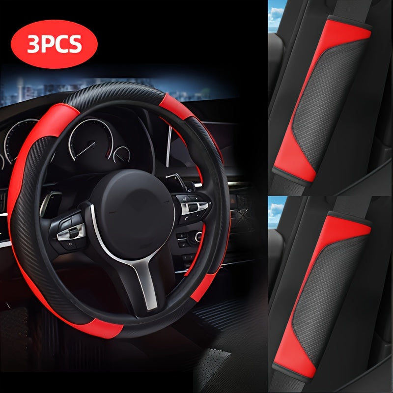 3 Pack Carbon Fiber Steering Wheel Cover and Shoulder Pads for Cars