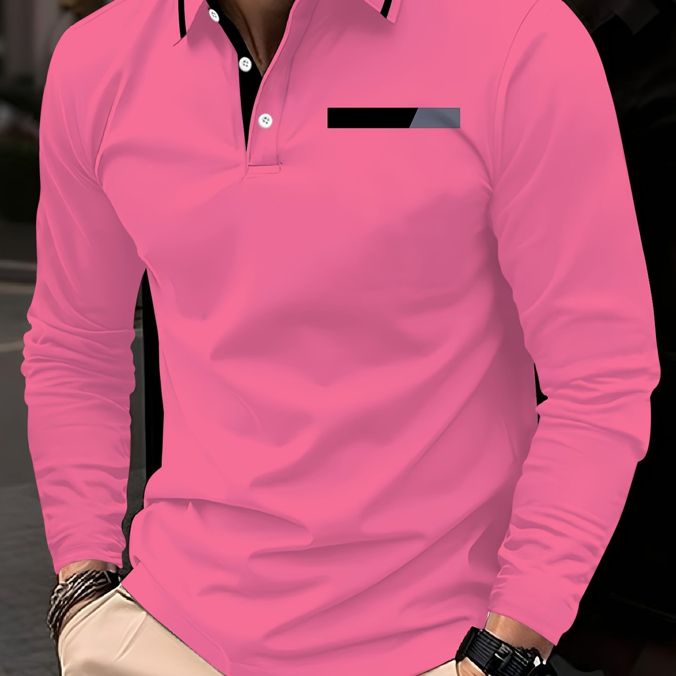 Camisa polo de manga larga para hombre con patrón de golf en impresión 3D, poliéster y spandex, ajuste regular