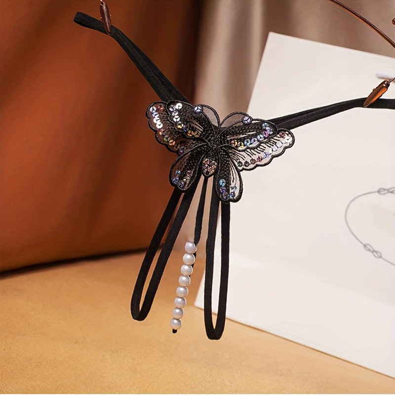 Women Sexy Pearl Embroidery Sheer Mesh Panties Low-Rise Breathable Underwear