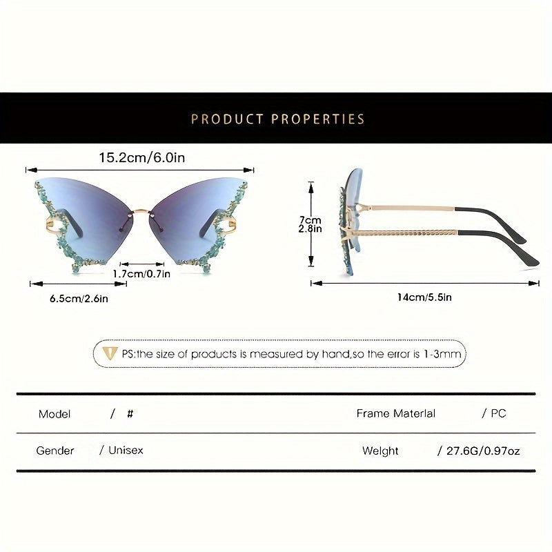 Ayollarlar uchun kelebek shaklidagi moda ko‘zoynaklar, rhinestones va gradient linzalari bilan