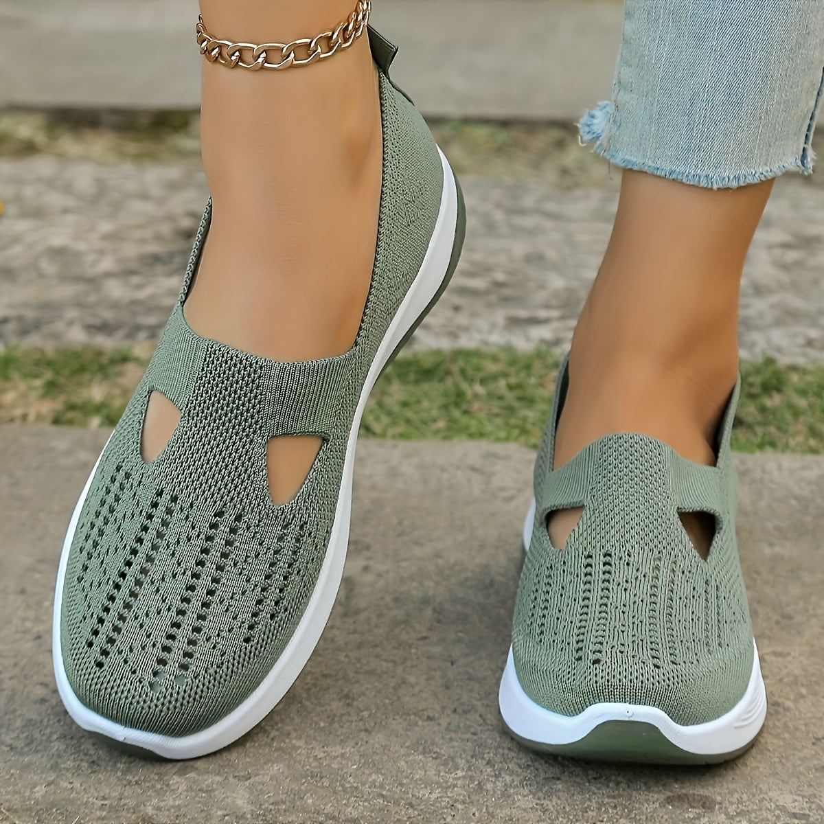 Zapatillas slip-on transpirables de malla para mujer con suela de PVC y plantilla de tela