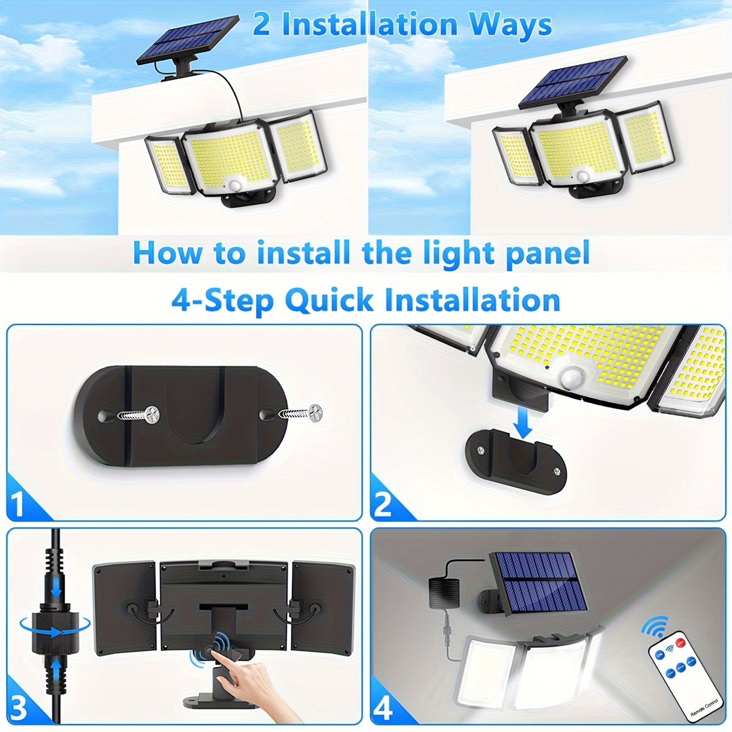 Solar Outdoor Light with Motion Sensor Remote Control 346LED Floodlight for Garden Porch Yard