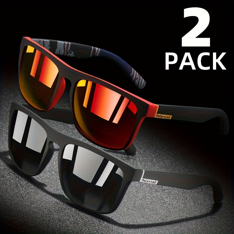 Square Polarized Sunglasses for Men and Women 2-Pack Plastic Frame Outdoor Travel