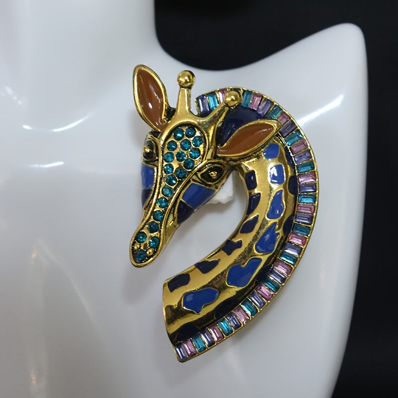 Vintage Giraffe Brooch with Colorful Rhinestones for Cardigans and Jackets