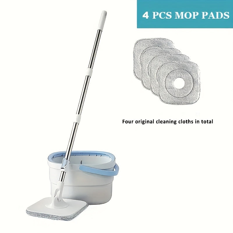 Hands-Free Rotating Mop and Bucket Set with Microfiber Pads for Wet and Dry Cleaning