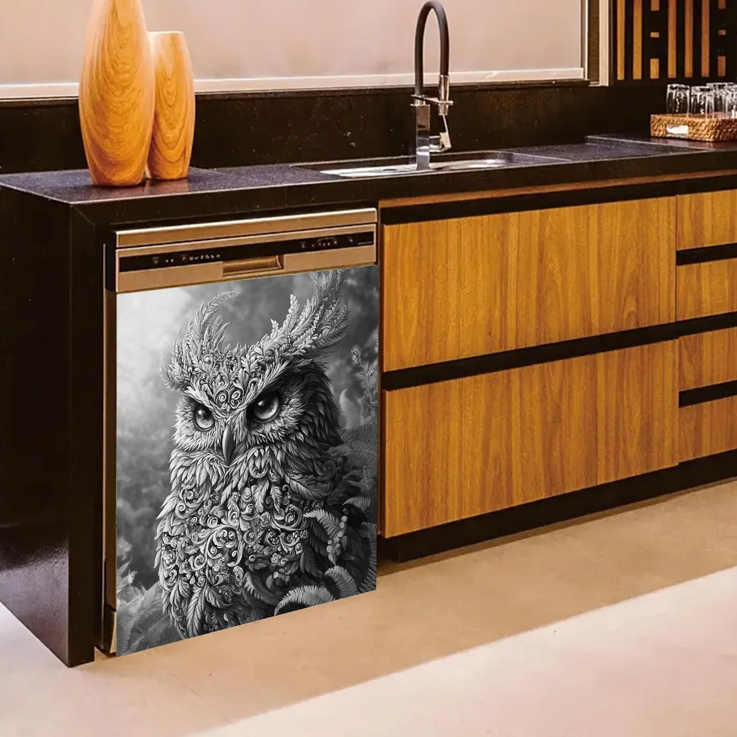 Owl idish-tovoq magnit qopqog'i metall paneli suv o'tkazmaydigan gull dizayni