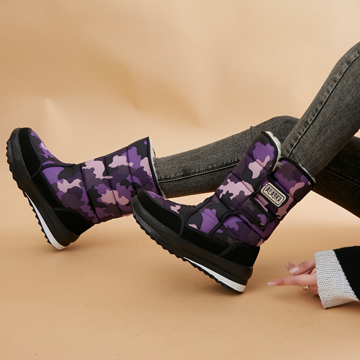 Унисекс зимние сапоги с камуфляжным принтом до середины икры, водонепроницаемые, противоскользящие