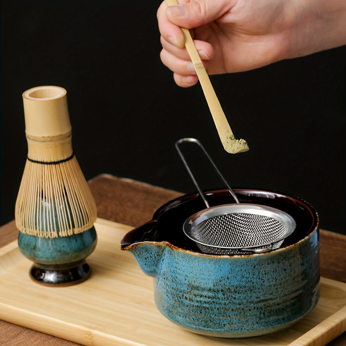 Matcha Tea Ceremony Set with Bamboo Whisk Scoop Stand for Home or Restaurant Use