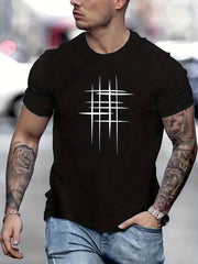 Men's Short Sleeve T-Shirt Crew Neck Geometric Black Line Polyester Casual Summer