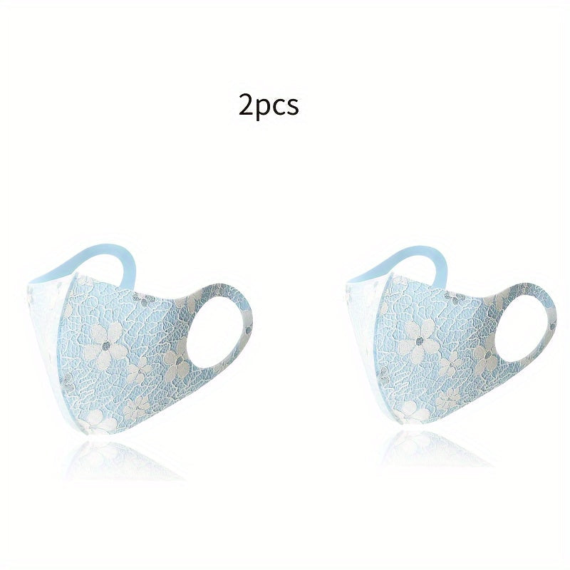 Lace Face Mask Set Floral Design Reusable Breathable for Outdoor Sun Protection