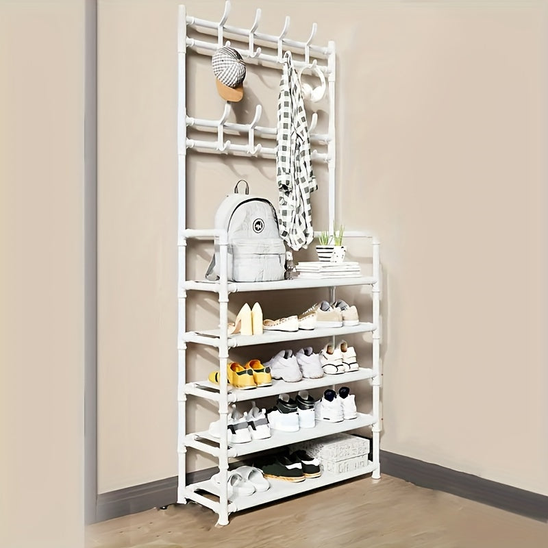 Stainless Steel Shoe Rack with Hooks Multi-Purpose Organizer for Shoes Coats and Boots