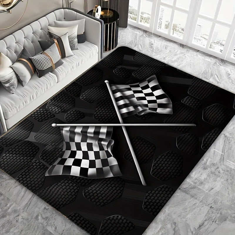 Yuqori sifatli flanel maydon gilami, klassik qora va oq tekis bayroq naqshiga ega, yuvish mashinasida tozalash oson, har qanday yashash xonasi, yotoqxona yoki oshxona makoniga zamonaviy uslub qo'shish uchun ideal.