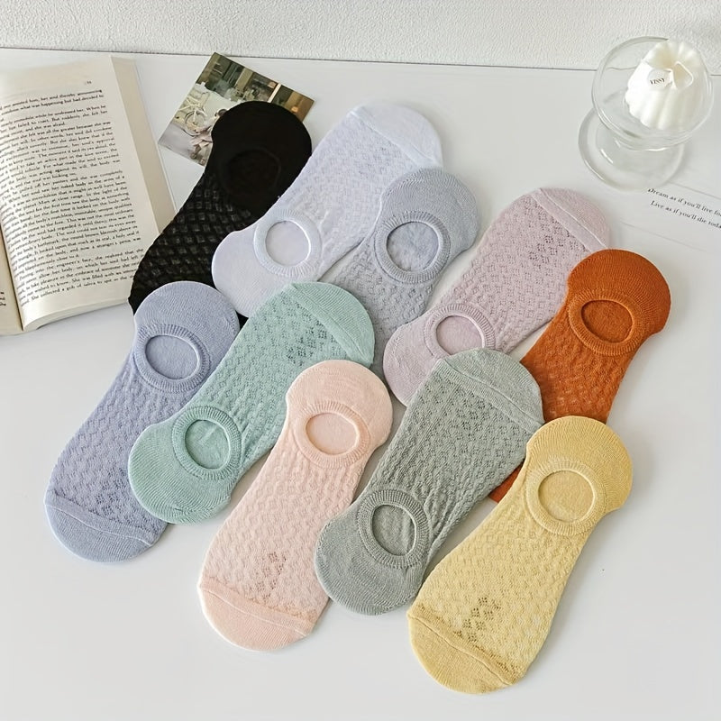 Women's No Show Socks 6 Pairs Breathable Lightweight Knit Ankle Socks with Stripes