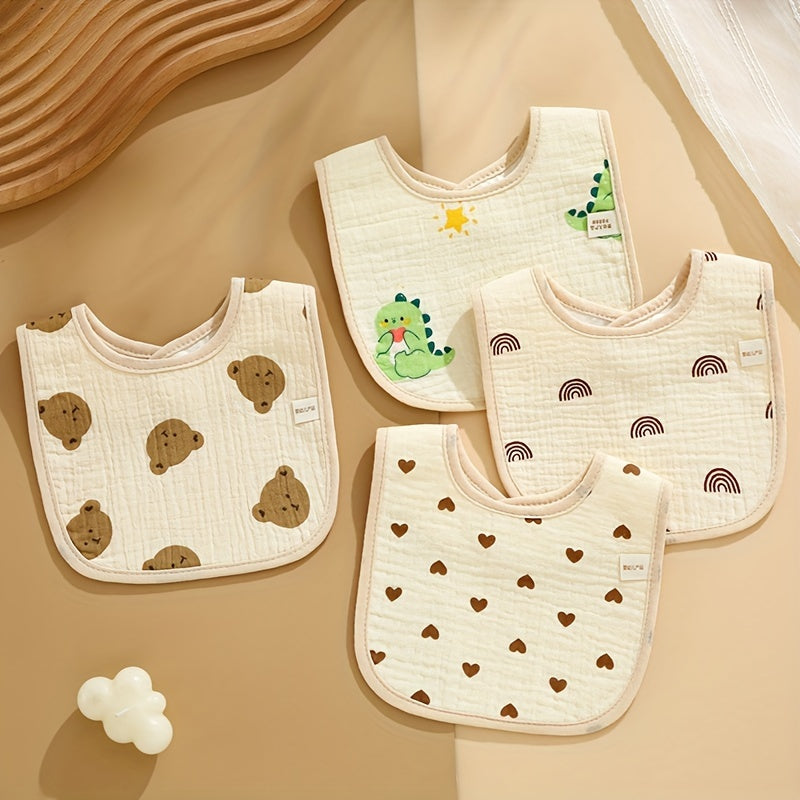 Set of 3 Waterproof Breathable Cotton Baby Bibs with Snap Closure and Assorted Patterns