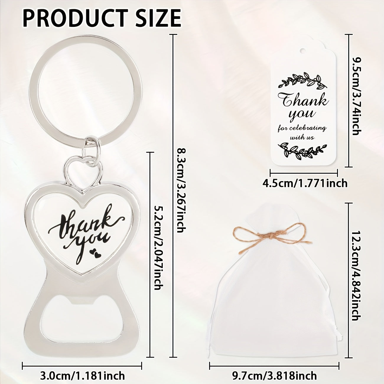 24 Wedding Bottle Openers with Cards and Organza Bags for Guests