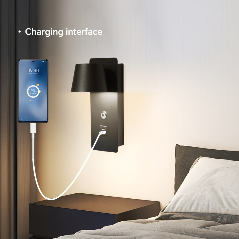 Регулируемая светодиодная настенная лампа с поворотным рычагом, регулируемой цветовой температурой, сенсорным управлением, USB-портом, для помещений, черная, белая